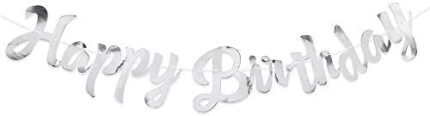 Happy Birthday Banner Joyeux Anniversaire Bannière Banderole d’Anniversaire Glitter Décorations de Fête d’Anniversaires Party pour Filles Garçons Adultes – Argent