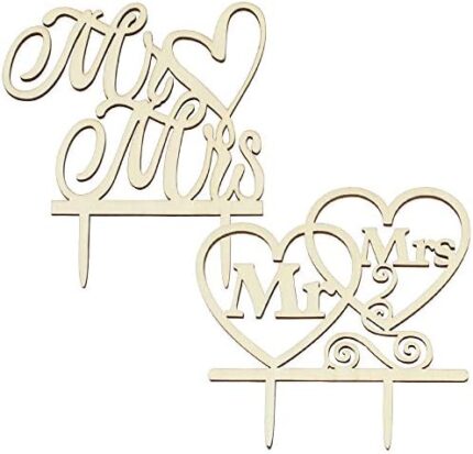 Gebiuhoo 2 Piece Mr & Mrs Cake Topper Wedding Cake Topper Wooden Cake Topper Suitable for Anniversary Engagement Wedding Gift