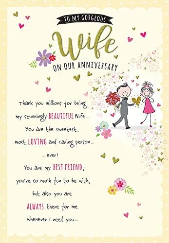 Piccadilly Greetings Carte d’anniversaire « Gorgeous Wife On Our Anniversary » – 22,9 x 16,25 cm, vert/pêche|beige