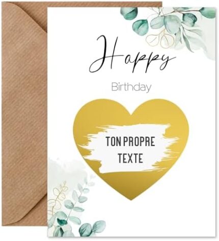 Things of Happiness Carte à gratter à écrire soi-même – Carte d’anniversaire avec enveloppe – Cadeau d’anniversaire – Carte surprise personnalisée – Format A6 (Happy Birthday Eucalyptus)