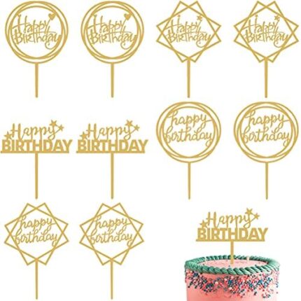 Lanjue Lot de 10 Happy Birthday Cake Topper, Acrylique Paillettes Cupcake Toppers Gâteau d’anniversaire Topper Decoration Gateau Anniversaire pour Diverses Fêtes Anniversaire,Enfants et Adultes