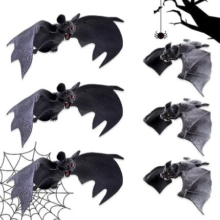 mizikuu Halloween Chauve Souris, 6pcs Chauves-Souris Caoutchouc 3D Chauves-Souris suspendues Halloween Réaliste Effrayant Chauves Souris Fournitures fête pour Deco Halloween Interieur Exterieur