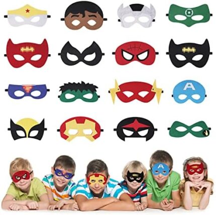 URAQT Masque de Super-Héros, 16 Pièces Masques pour Enfants Dress Up Pour Cosplay, Convient pour Les Fêtes d’Anniversaire, Halloween