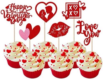 Lot de 36 décorations pour cupcake Happy Valentine’s Day Love You XOXOMuffin Décoration Lèvres Doux Amour Cœur Cupcake Décorations pour Galentine Day Thème Mariage Anniversaire Fête Gâteau