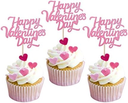 Lot de 24 décorations de gâteau Happy Valentine’s Day avec lèvres, amour, cœur, Saint-Valentin, gâteau, décoration pour la Saint-Valentin, mariage, anniversaire, fête, décoration de gâteau rose