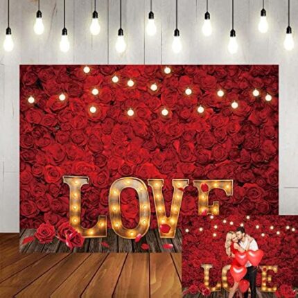 Toile de Fond pour la Saint Valentin -Valentine’s Day Roses Rouges Background- en Bois – pour Photographie – pour Filles et Femmes – Décoration de fête prénuptiale – 2,1 x 1,5 m