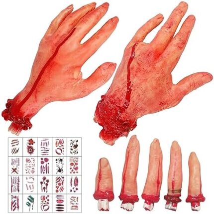 Doigts coupés, accessoires de sang d’Halloween, fausses parties du corps coupées à la main, doigts du pouce, simulés en plastique, décorations d’Halloween, maison hantée, décoration de fête zombie