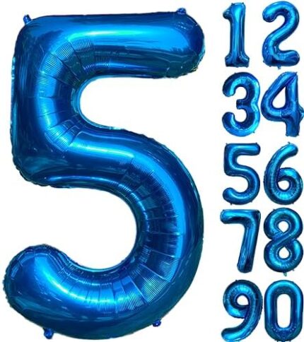 JARTTY Ballon Anniversaire 5 Ans Ballons Chiffre Numéro 5 Bleu 101 cm Gonflable Grand Hélium Happy Birthday Fête Decoration