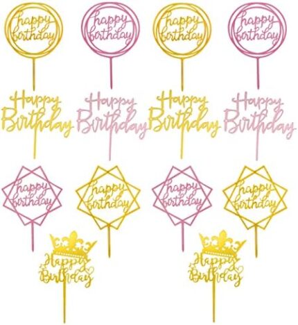 LAKSOL 14 Pièces Happy Birthday Cake Topper, Happy Birthday Letter Decoration Gateau, Acrylique Paillettes Cupcake Toppers pour Joyeux Anniversaire Decoration Gateau Fête