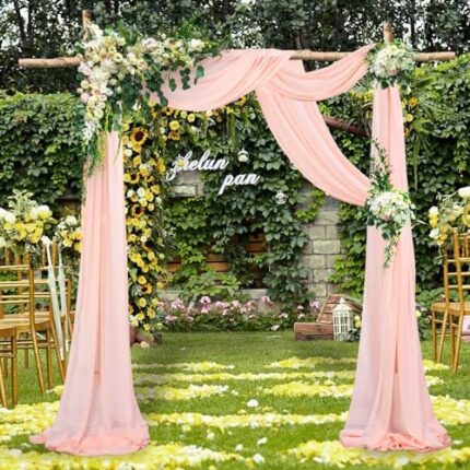 Wedding Arch Drapes Tissu 2 Panneaux 5,4 m Peach Chiffon Tissu Draperie Cérémonie de Mariage Décorations de réception Chiffon Mariage Arch Drapé Tissu